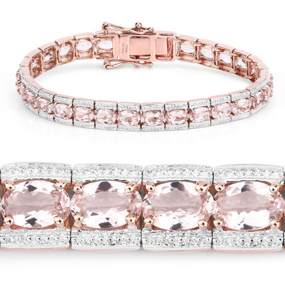 10.44 Cttw Oval Pink Morganite Rhodium over Silver Tennis Bracelet