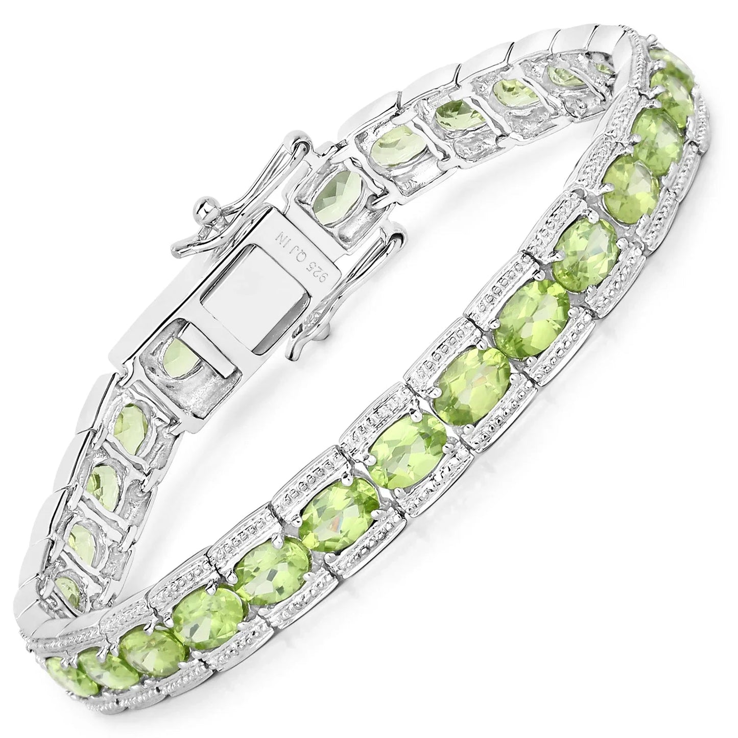 12.47 Ct Oval Green Peridot Prong Sterling Silver Inline Tennis Bracelet
