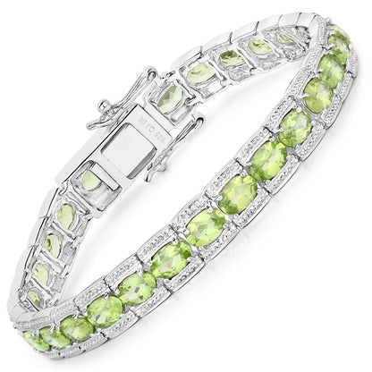 12.47 Ct Oval Green Peridot Prong Sterling Silver Inline Tennis Bracelet