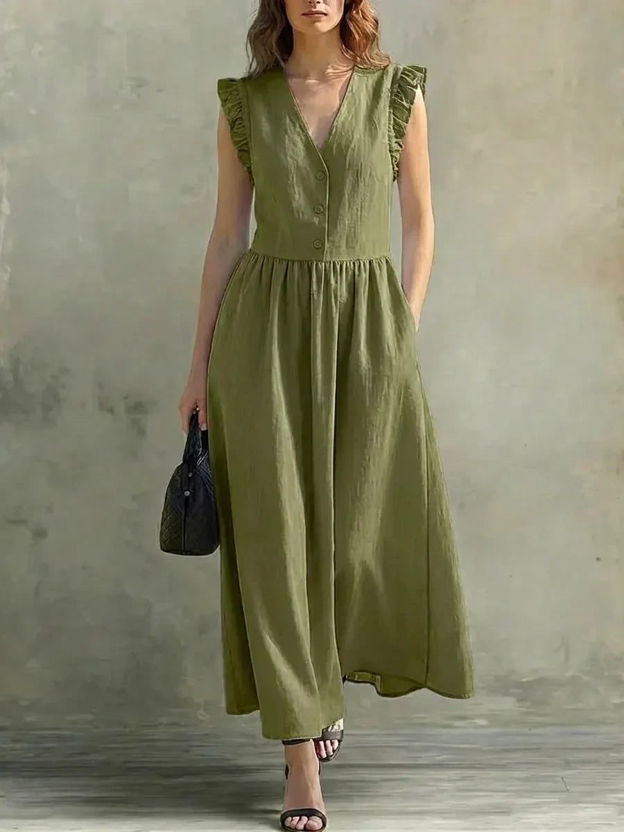 V-Neck Puff-Sleeve Dress with Pockets Cotton Linen, 7 Colors Zulily V-Neck Puff-Sleeve Dress with Pockets Cotton Linen, 7 Colors Zulily