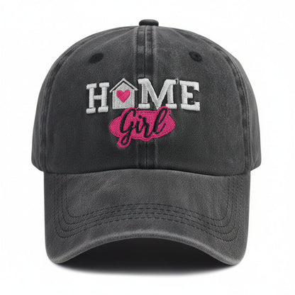 Vintage Washed Baseball Cap – "HOME Girl" Embroidered Distressed Trucker Hat