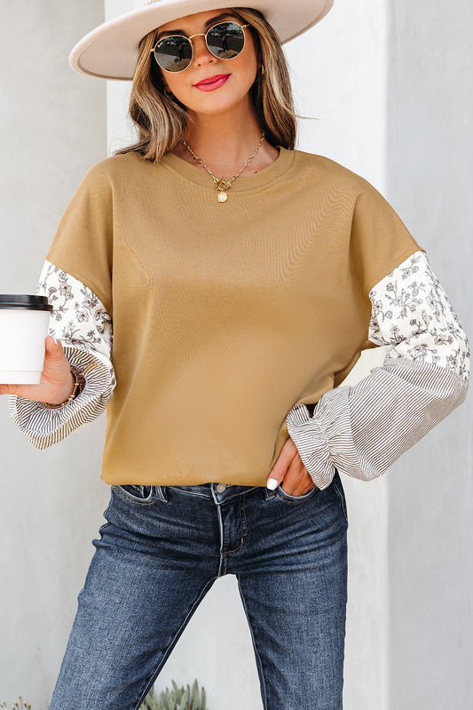 Threaded Pear Beazita Patchwork Ruffled Sleeve Sweatshirt