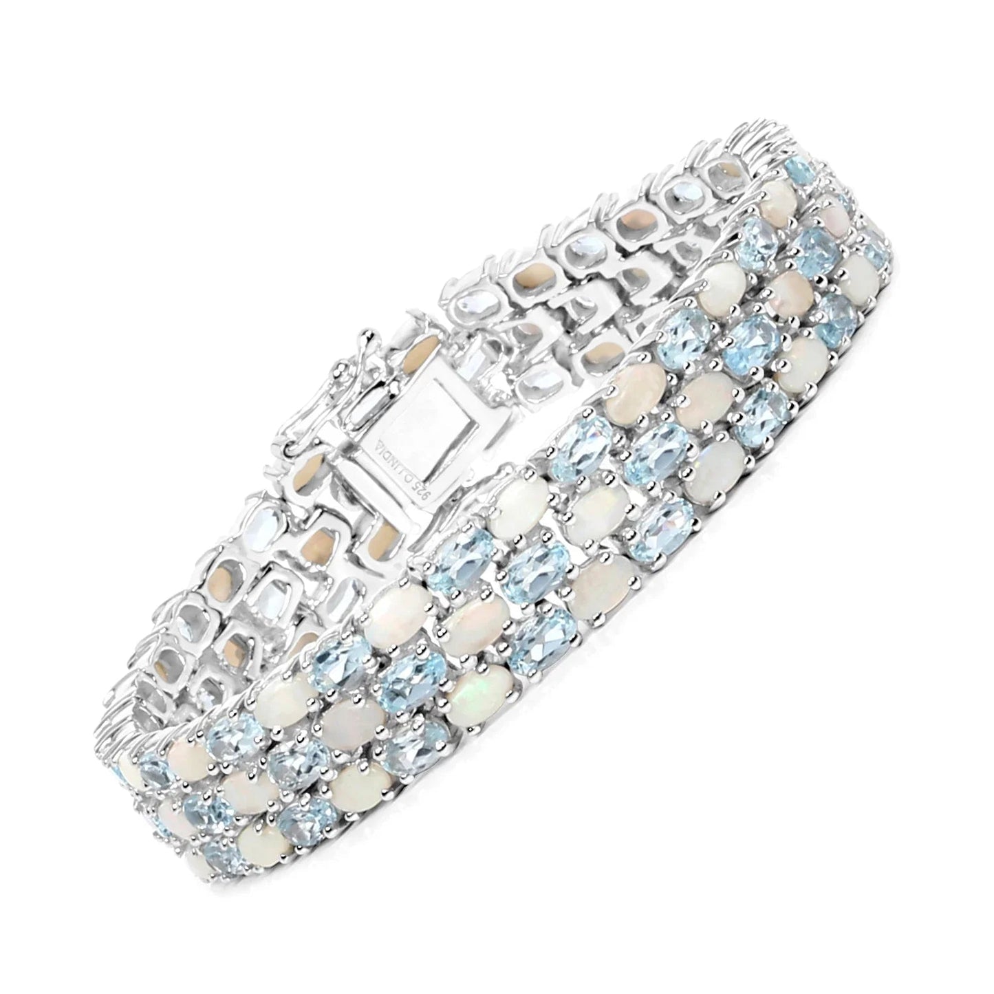 Genuine Opal and Blue Topaz Tennis Bracelet