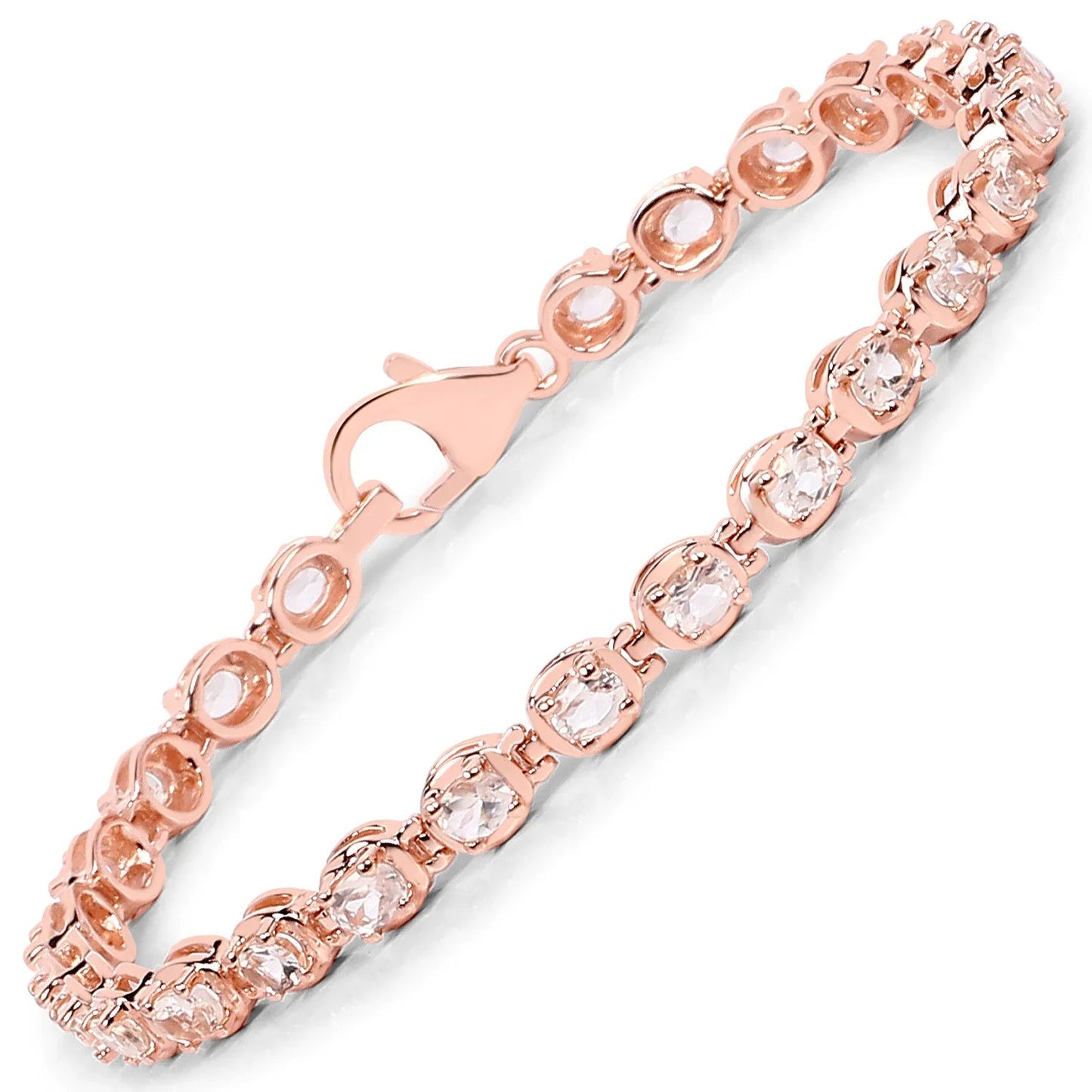 3.75 Ct Round Pink Morganite Bezel Rose Gold Over Silver Inline Tennis Bracelet