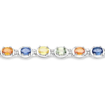 5.40 Ct Oval Multicolor Genuine Multi-Sapphire Prong Sterling Silver Tennis Bracelet