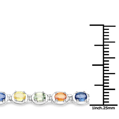 5.40 Ct Oval Multicolor Genuine Multi-Sapphire Prong Sterling Silver Tennis Bracelet