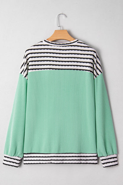 Threaded Pear Claire Contrast Striped Patchwork Long Sleeve Top