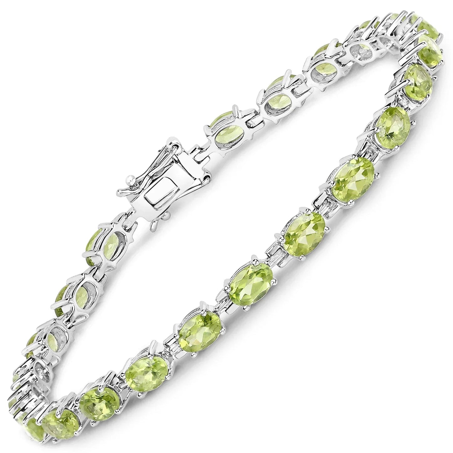 9.46 Ct Oval Olive Green Peridot Prong Sterling Silver Inline Tennis Bracelet