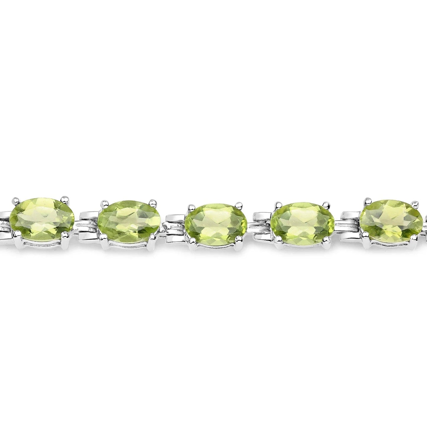 9.46 Ct Oval Olive Green Peridot Prong Sterling Silver Inline Tennis Bracelet