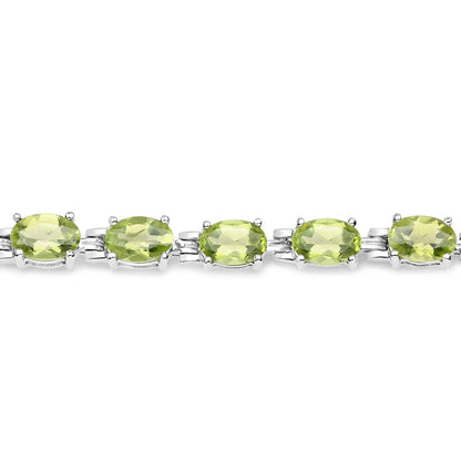 9.46 Ct Oval Olive Green Peridot Prong Sterling Silver Inline Tennis Bracelet