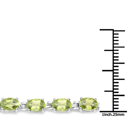 9.46 Ct Oval Olive Green Peridot Prong Sterling Silver Inline Tennis Bracelet