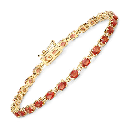 7.00 Ct Oval Orange Sapphire Prong 14K Yellow Gold Inline Tennis Bracelet