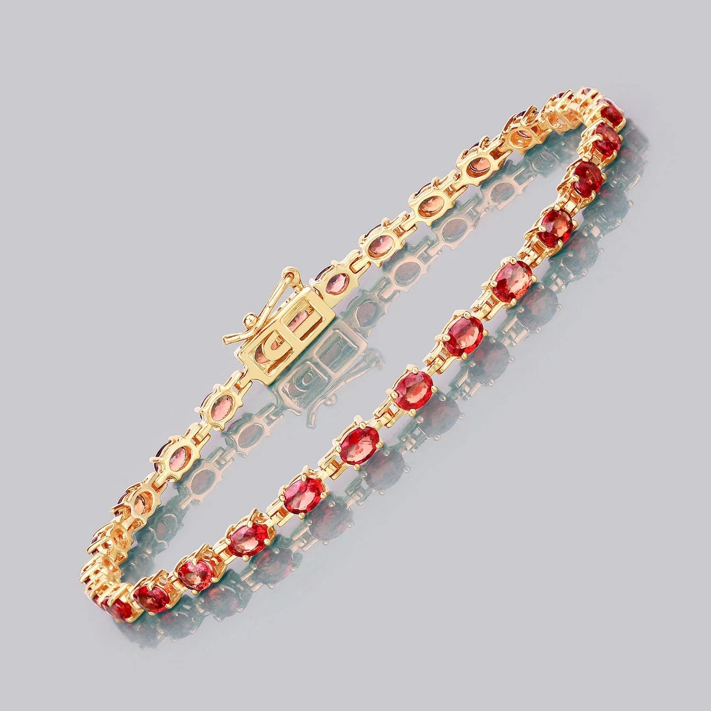 7.00 Ct Oval Orange Sapphire Prong 14K Yellow Gold Inline Tennis Bracelet