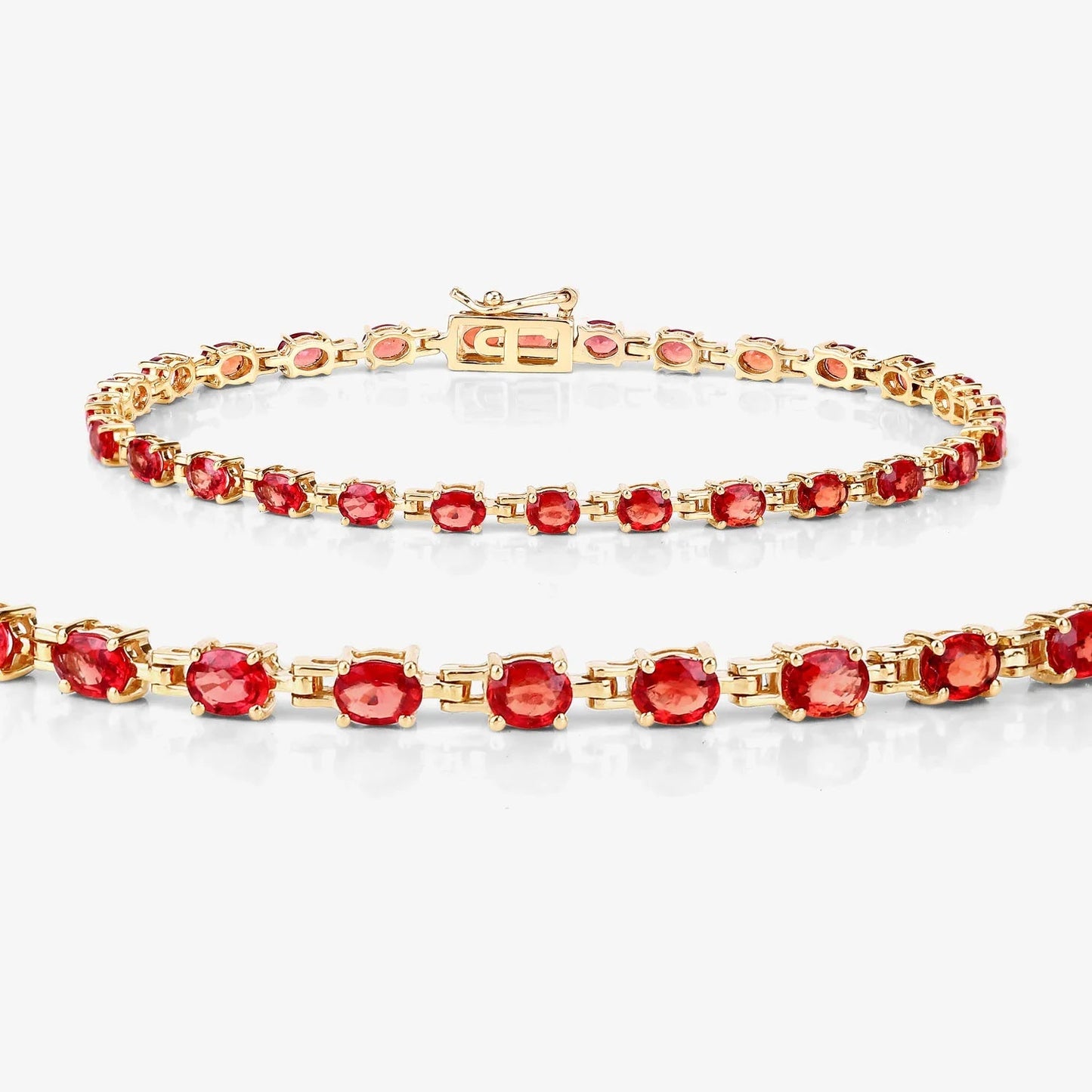 7.00 Ct Oval Orange Sapphire Prong 14K Yellow Gold Inline Tennis Bracelet