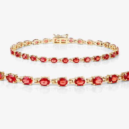 7.00 Ct Oval Orange Sapphire Prong 14K Yellow Gold Inline Tennis Bracelet