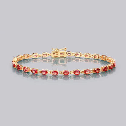 7.00 Ct Oval Orange Sapphire Prong 14K Yellow Gold Inline Tennis Bracelet