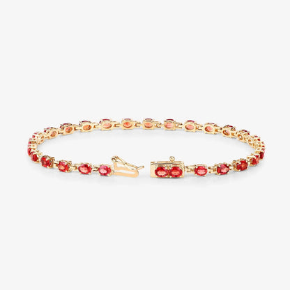 7.00 Ct Oval Orange Sapphire Prong 14K Yellow Gold Inline Tennis Bracelet