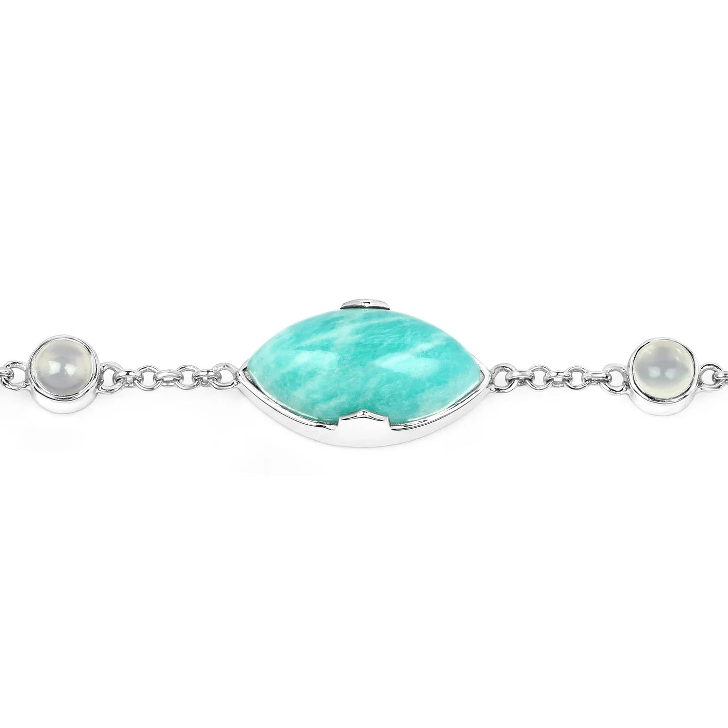 25.50 Ct Marquise Aqua Blue Amazonite Bezel Sterling Silver Strand Bracelet