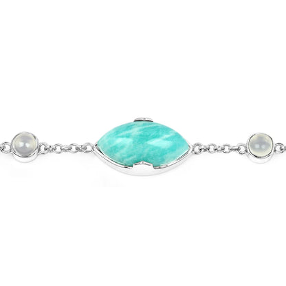 25.50 Ct Marquise Aqua Blue Amazonite Bezel Sterling Silver Strand Bracelet