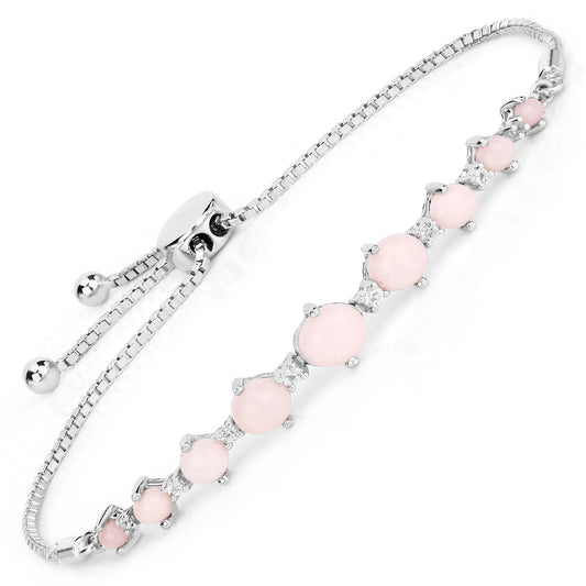 5.50 Ct Oval Pink Opal Prong Silver Bolo Adjustable Bracelet