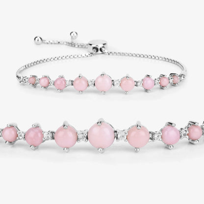 5.50 Ct Oval Pink Opal Prong Silver Bolo Adjustable Bracelet