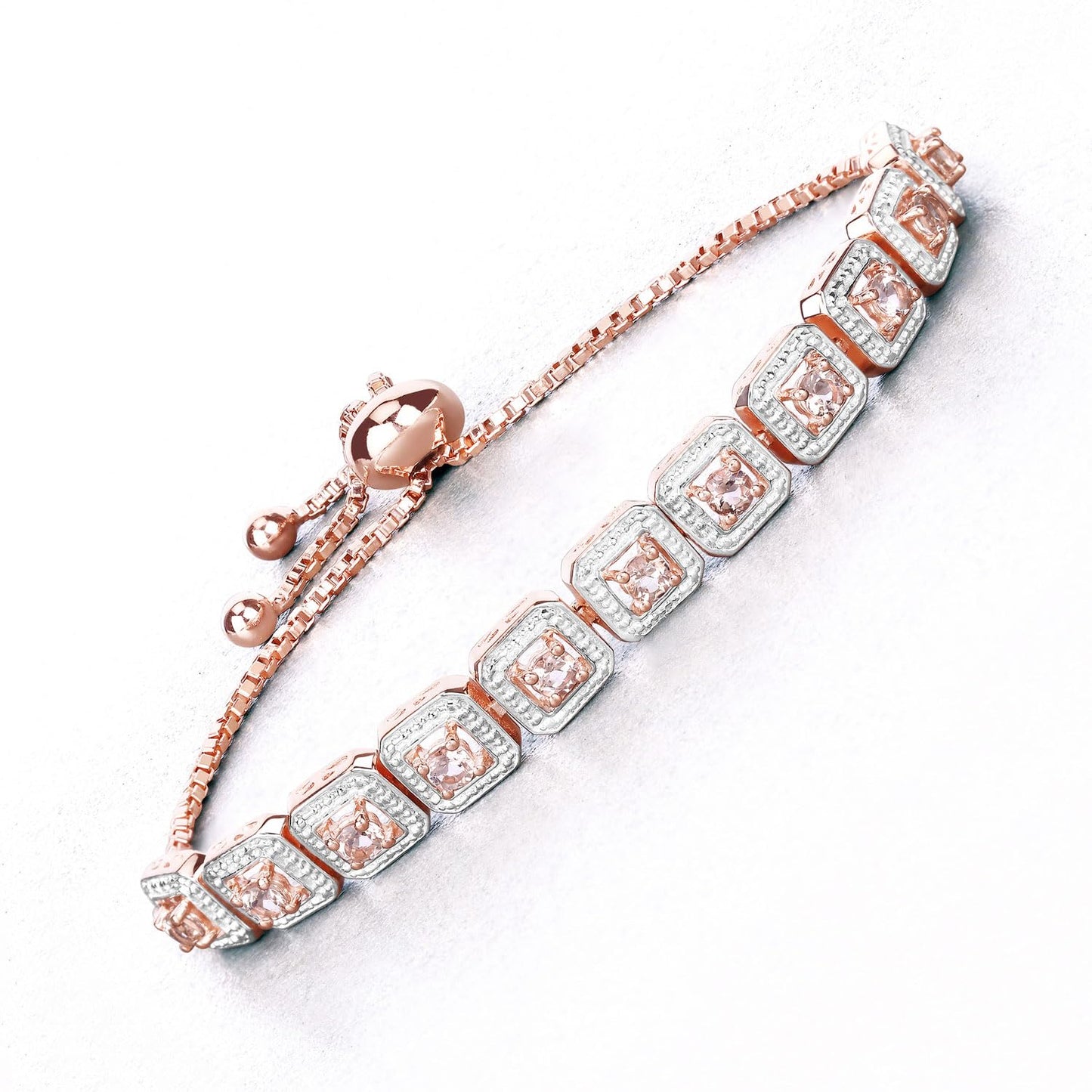 Round Pink Morganite 18k Rose Gold Over Silver Bolo Adjustable Bracelet