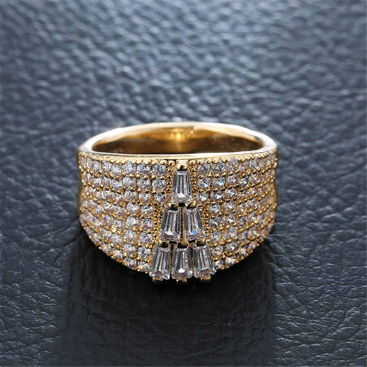 Cubic Zirconia & Goldtone Tower Wide Ring-1