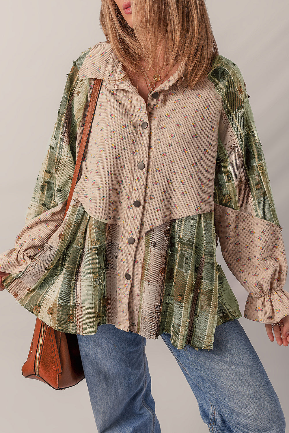 Threaded Pear Emma Sleeve Waffle Knit Shacket