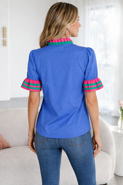 Threaded Pear Journee Ruffled Short Sleeve Blouse
