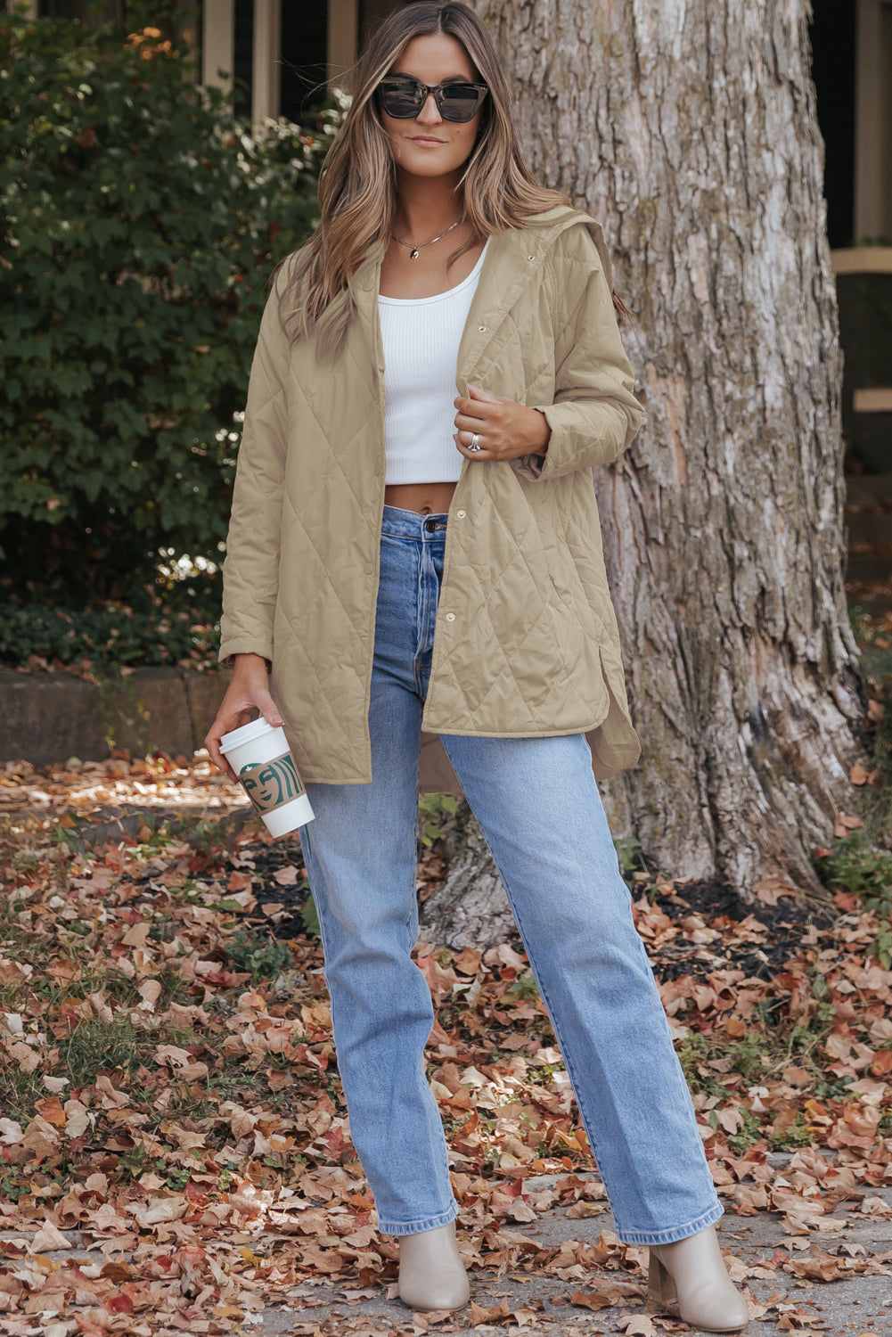 Amelia Snap Hooded Puffer Coat - Khaki / L - 12/14