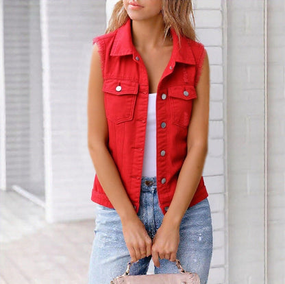 Women's Colorful Denim-Style Vest Jacket – Spring & Summer