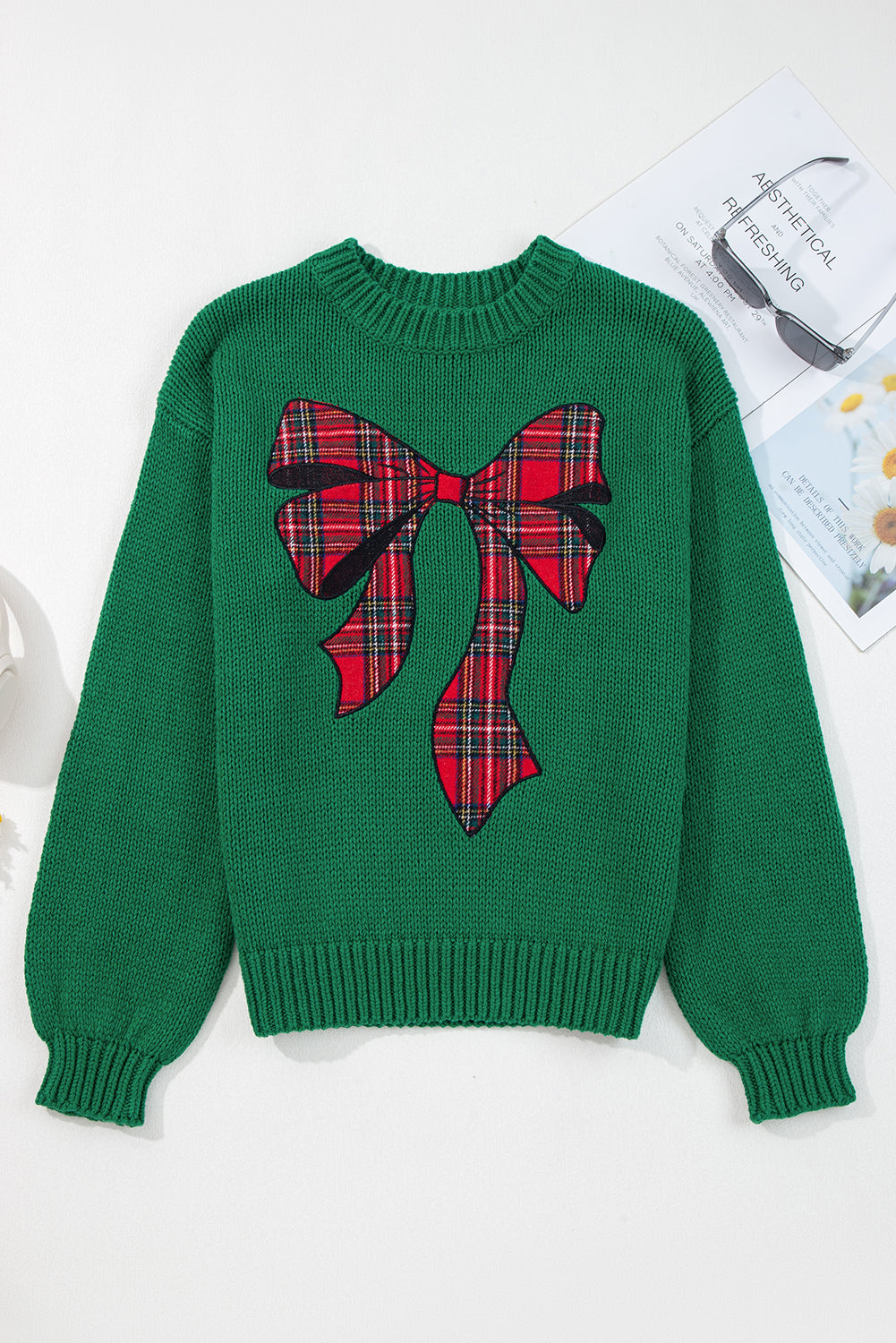 Threaded Pear Monamara Bow Graphic Christmas Sweater