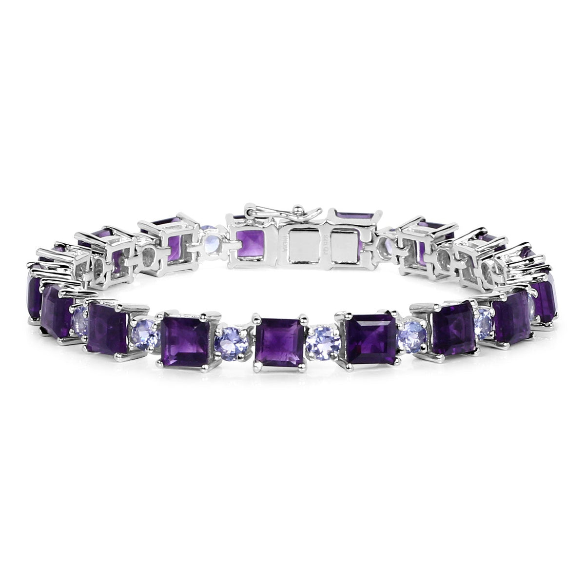 20.91 Cttw Square Purple Amethyst and Tanzanite Rhodium over Silver Bracelet