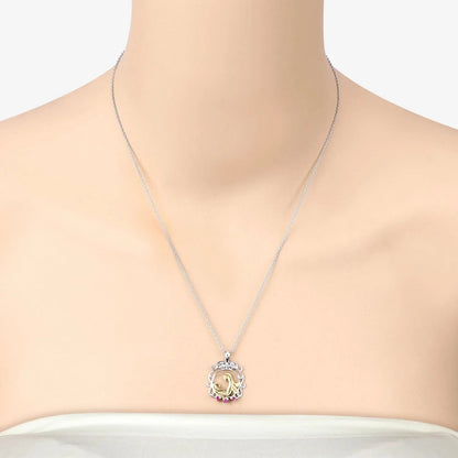 Round Pink Ruby Prong Silver Pendant Necklace