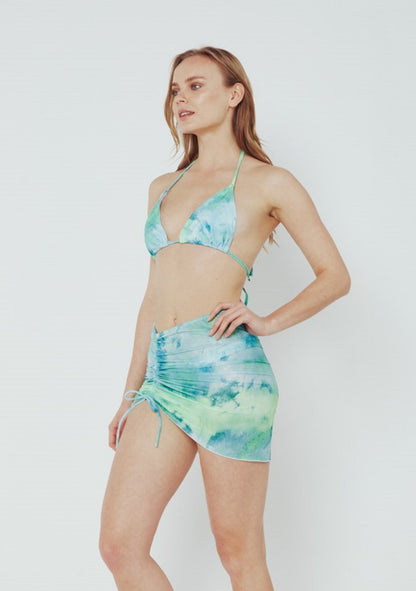 Marina West Triangle Top Tie Side Bikini with Mesh Skirt 3-Piece Set (B2707) - Green Summer