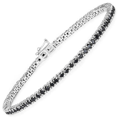 2.19 Ct Round Black Diamond Prong Sterling Silver Inline Tennis Bracelet