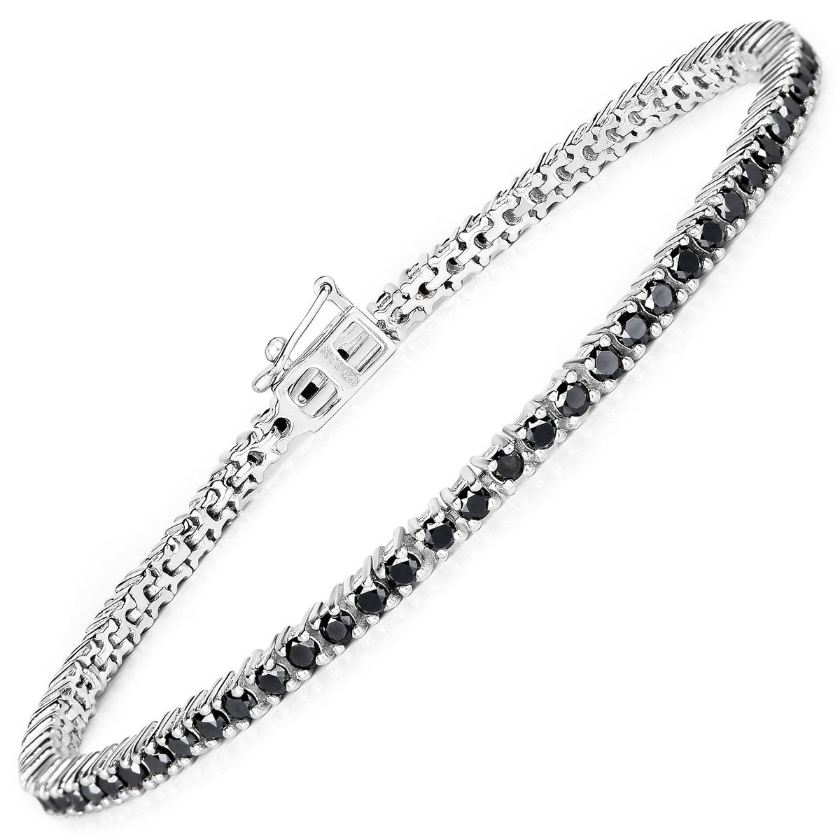 2.19 Cttw Round Black Diamond 18K White Gold Plated Silver Tennis Bracelet