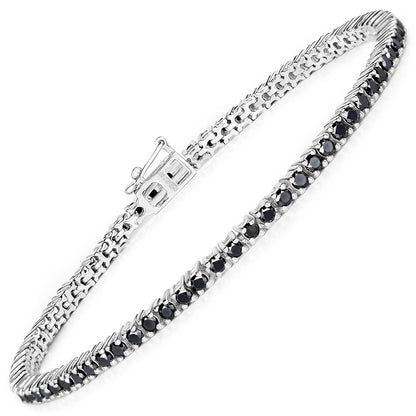 2.19 Cttw Round Black Diamond 18K White Gold Plated Silver Tennis Bracelet