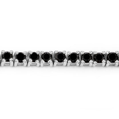 2.19 Cttw Round Black Diamond 18K White Gold Plated Silver Tennis Bracelet