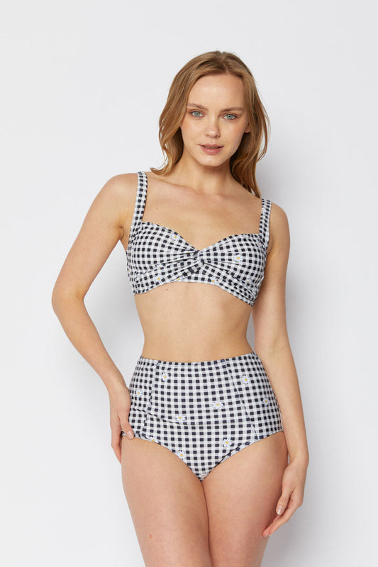 Marina West B2808 Bikini Set (Gingham Daisy Black)