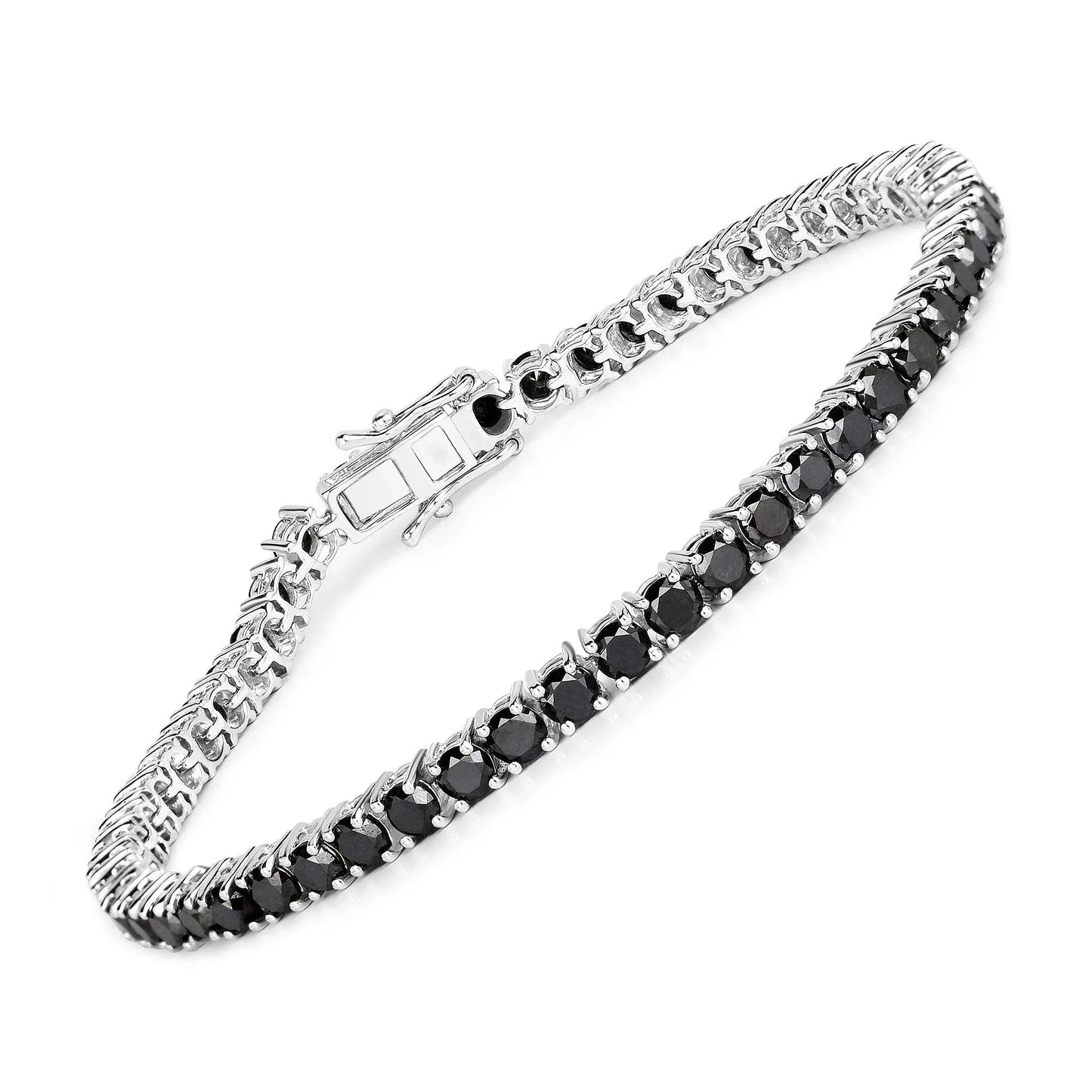 5.40 Ct Round Black Diamond Prong Sterling Silver Inline Tennis Bracelet