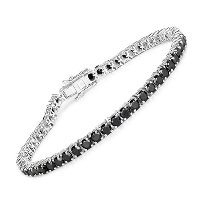 5.40 Ct Round Black Diamond Prong Sterling Silver Inline Tennis Bracelet