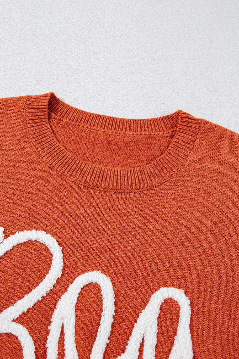Threaded Pear Boo Knitted Pattern Ribbed Edge Sweater
