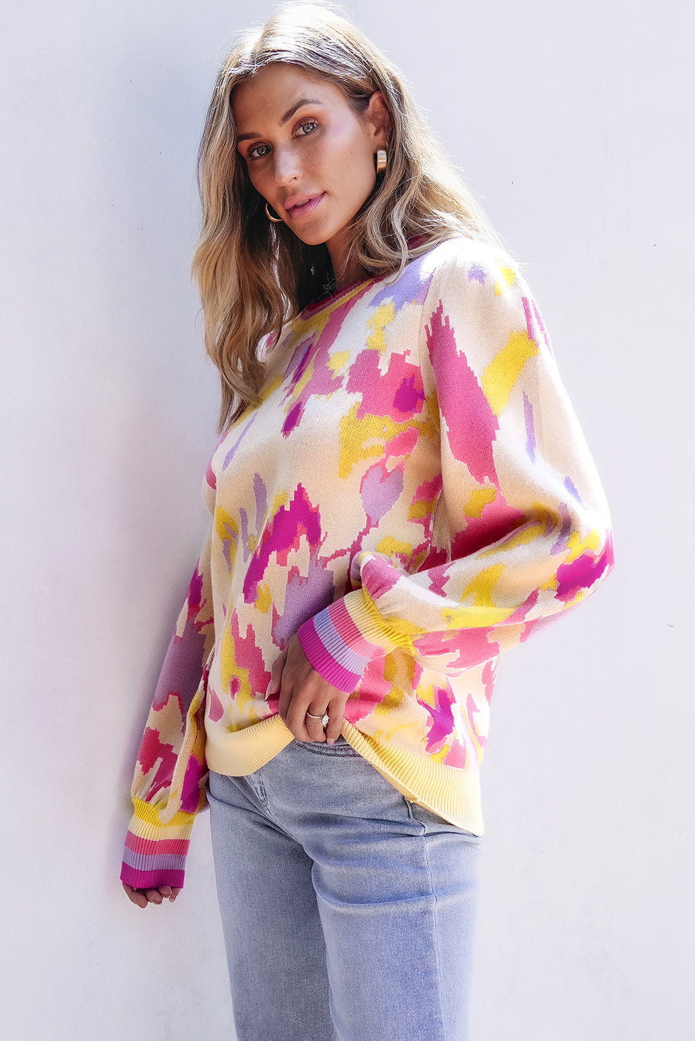 Threaded Pear Aria Colorblock Balloon Sleeve Sweater