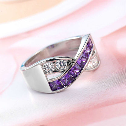 Purple Crystal & Cubic Zirconia Princess-Cut Crisscross Ring-6