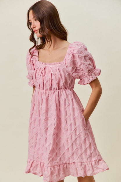 SO ME Texture Woven Ruching On Bust Mini Dress in Pink