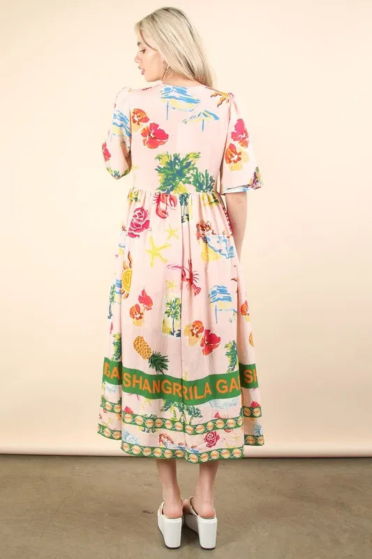 VERY J Button Down Printed Midi Dress