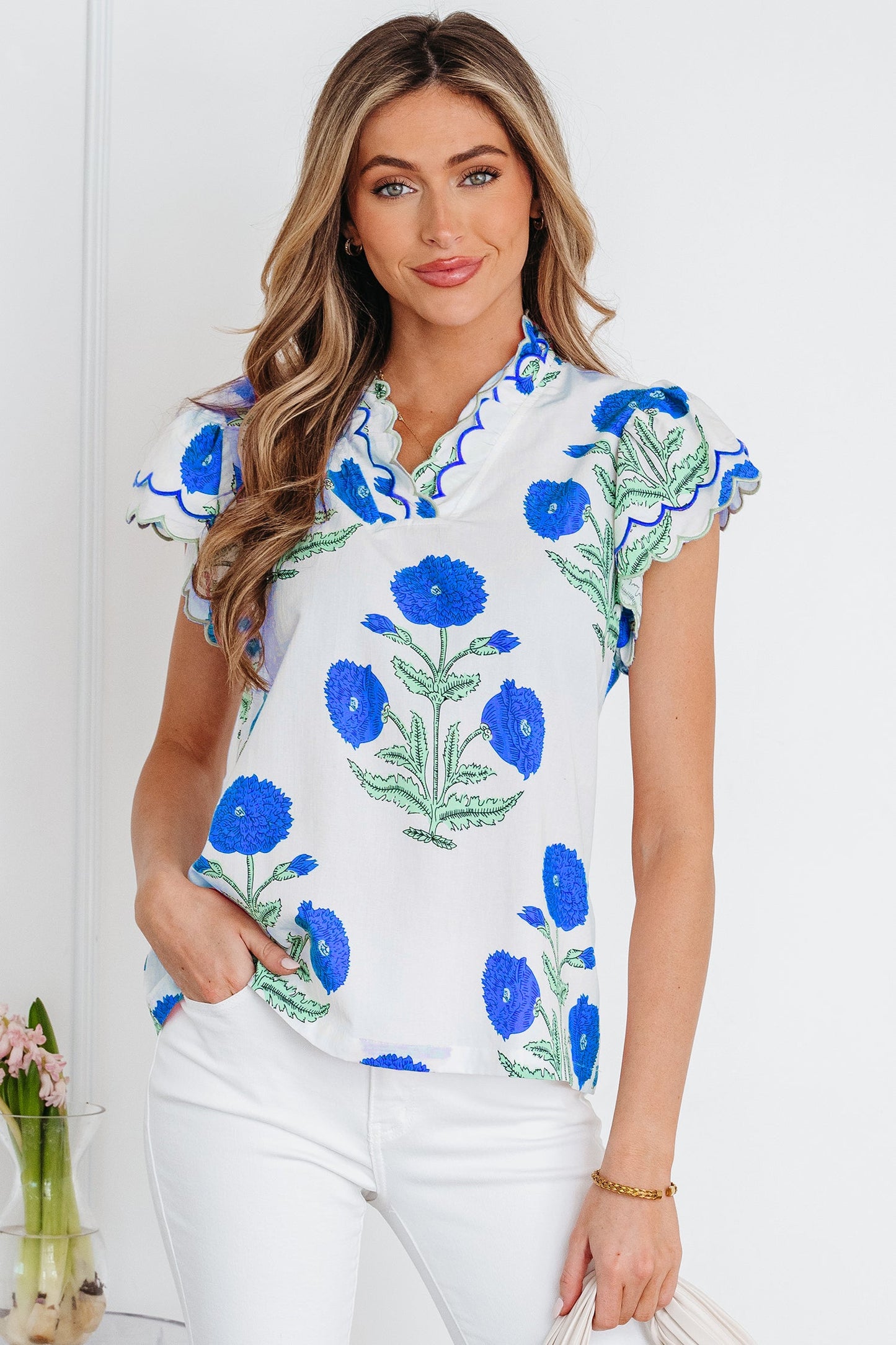 Threaded Pear Raegan Detail Short Sleeve Blouse