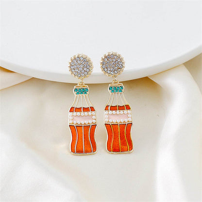 Cubic Zirconia & Pearl Enamel Goldtone Soda Bottle Drop Earrings
