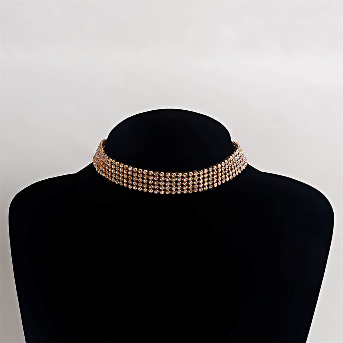 Cubic Zirconia & Goldtone Strand Choker